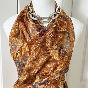 Set of Vintage Sheer Paisley Scarf & Large Mirror Chain Link Choker Necklace